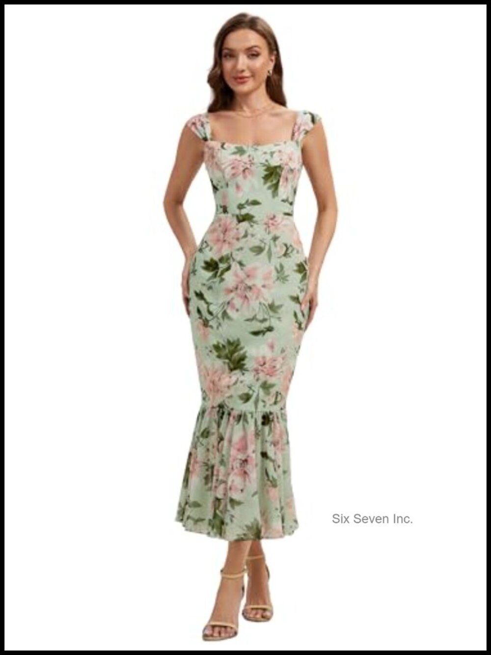 Chiffon Sleeveless Square Neck Mermaid Tea Length Cocktail Dress